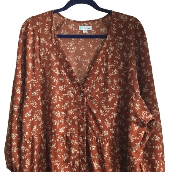 Kervology Plus Size Dipsy Floral Rust and cream Prairie Boho Midi Dress Nwot - Picture 7 of 13